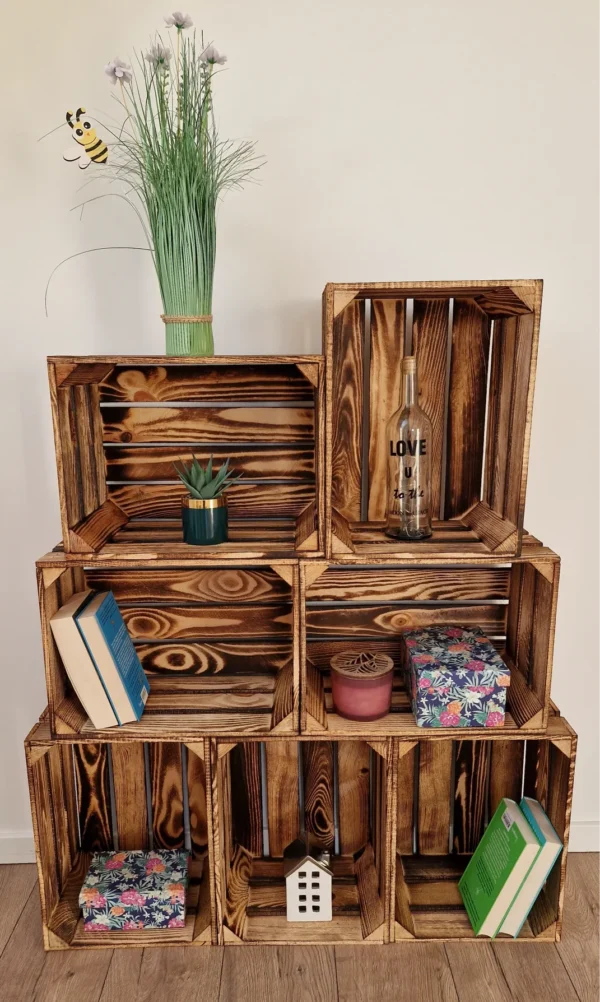 Cassetta in legno 40x30x23 cm – finitura naturale o effetto bruciato – stoccaggio e decorazione – Cassainlegno